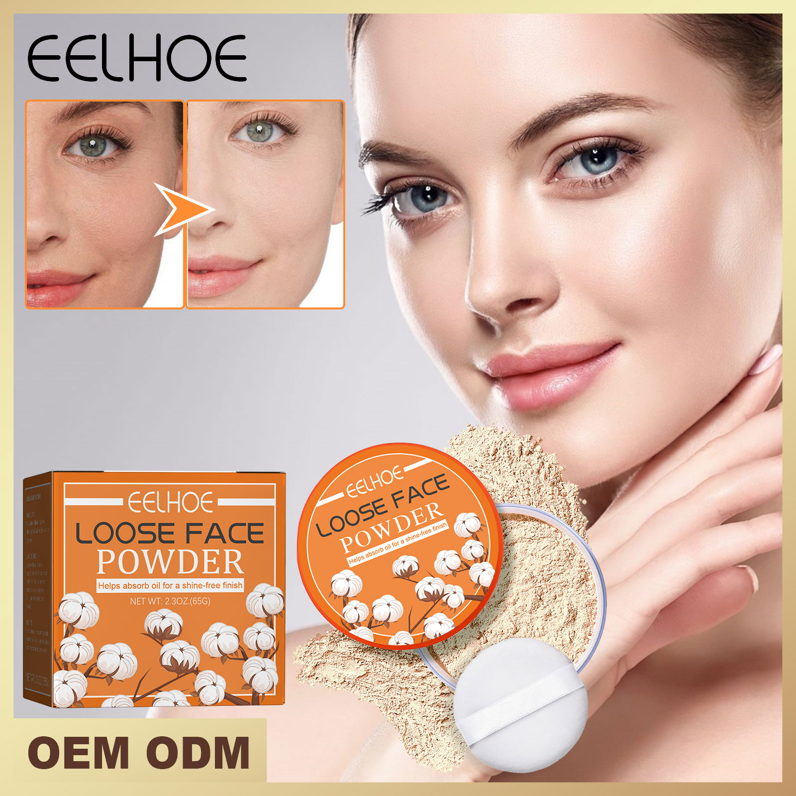 EELHOE Loose Powder, Fade Fine Lines, Waterproof, Sweat Resistant Makeup Natural Concealer Complete Makeup Powder Light And Delicate 1