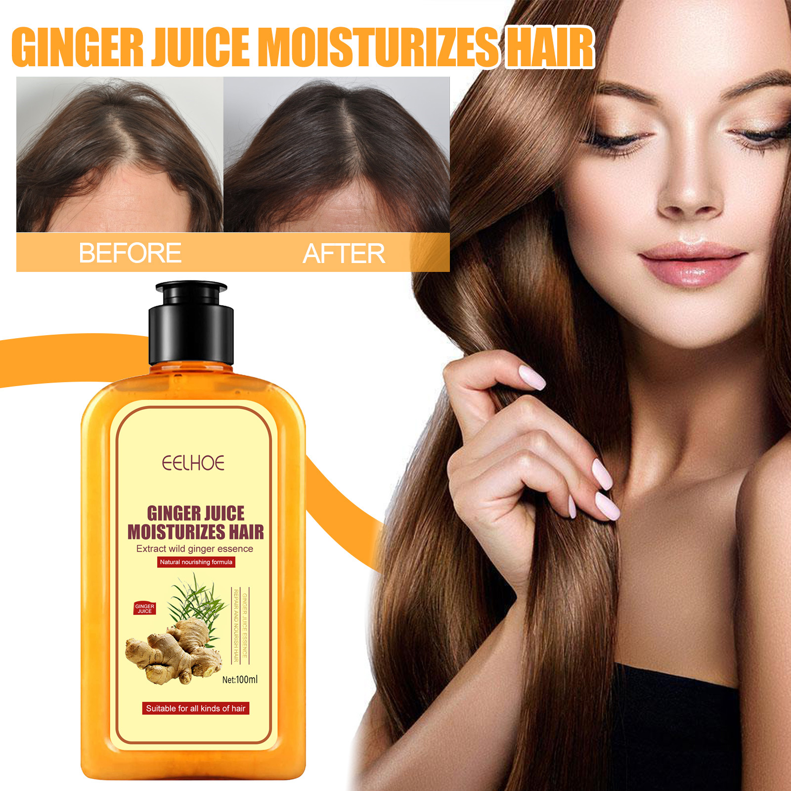 EELHOE Ginger Juice Moisturizes Hair, Moisturizing And Repairing Hair Follicle Hair Strong Anti-Shampoos_voghion.com