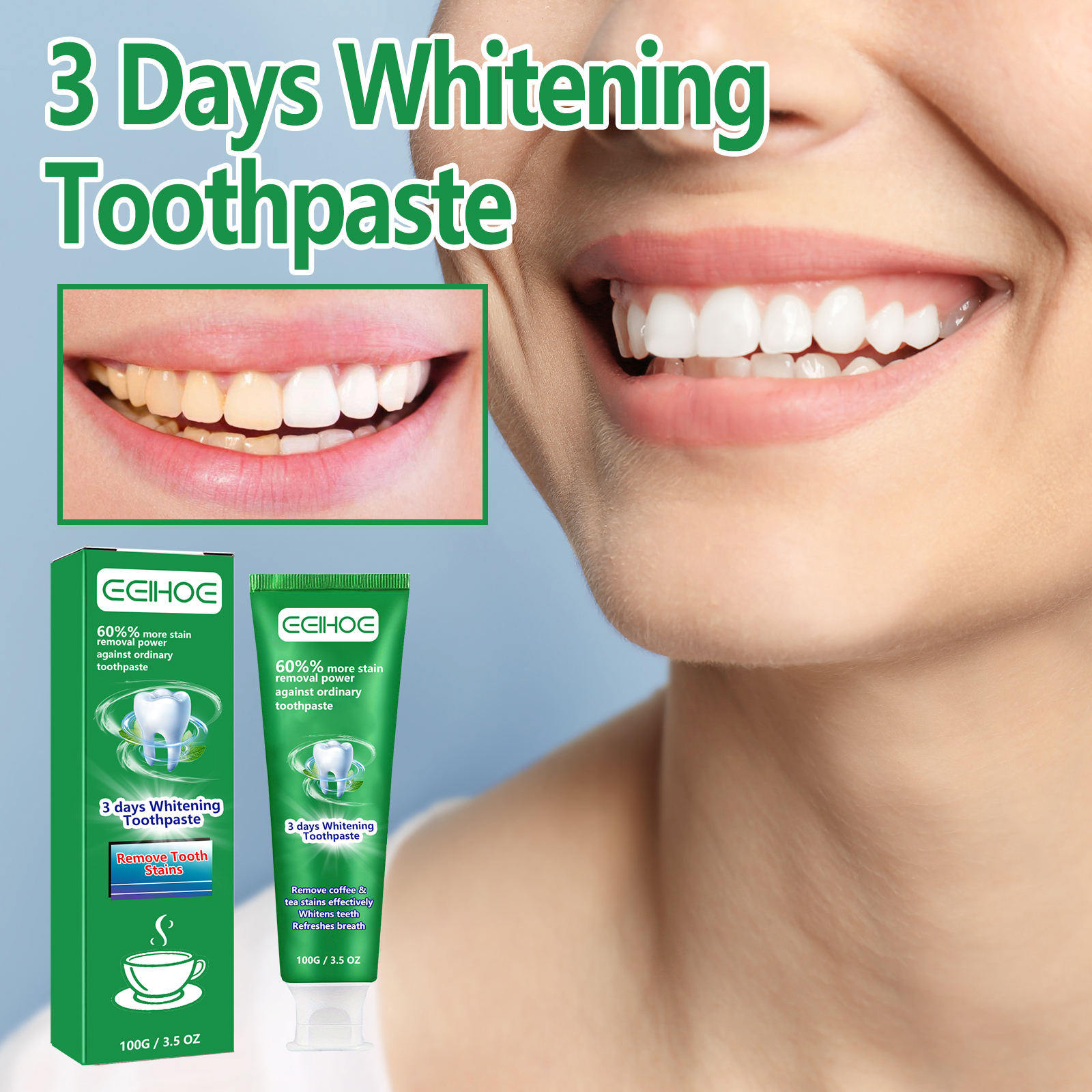 EELHOE 3 Days Whitening Toothpaste, Clean Mouth Odor To Yellow Tartar Haun White Teeth Gum Toothpaste_voghion.com