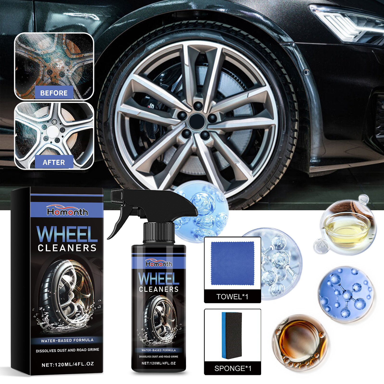 Homonth Wheel Cleaners, Automobile Tire Hub Cleaning Rust Polishing Refurbishing Maintenance Cleaner_voghion.com