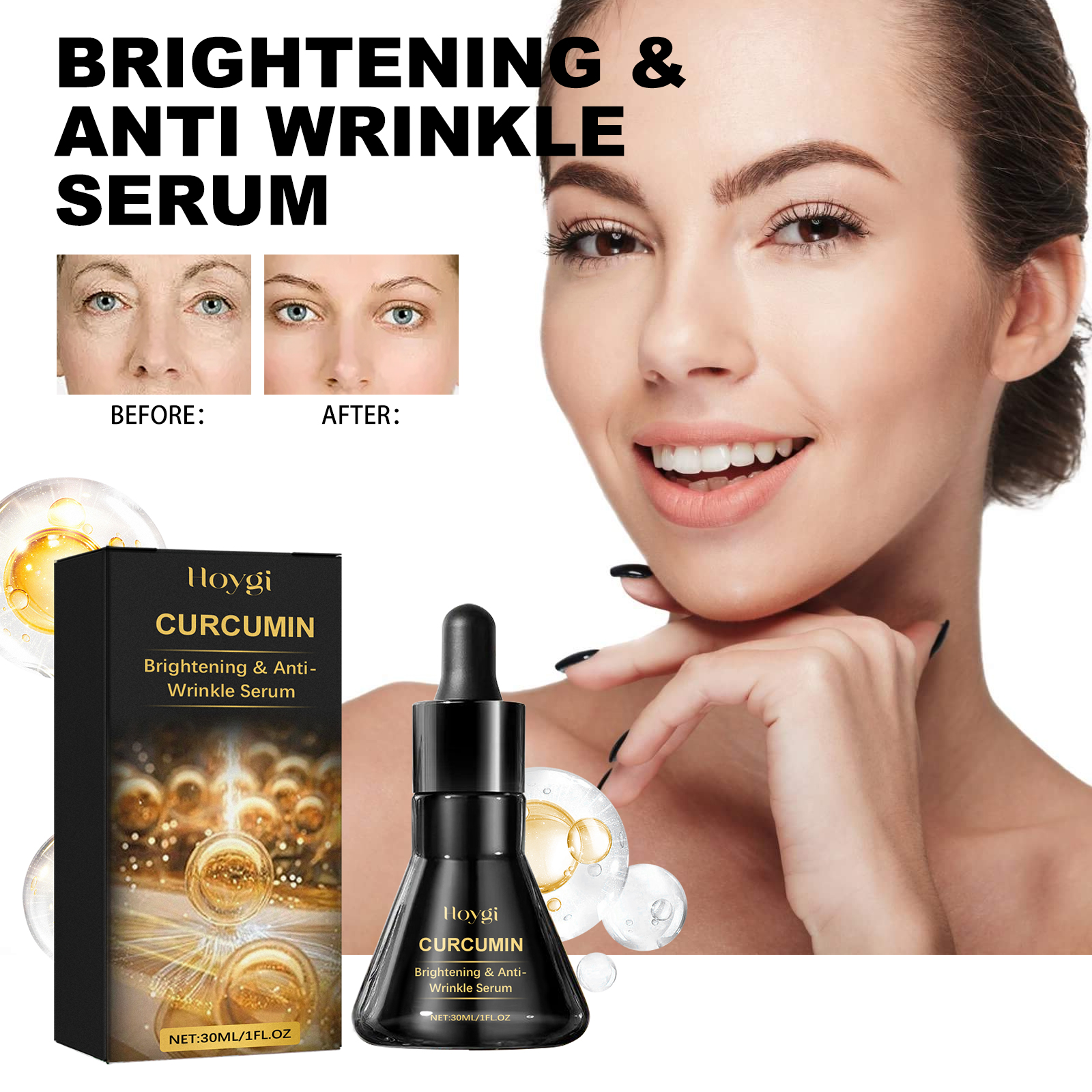 Hoygi Brightening & Anti Wrinkle Serum, Anti-Aging Reduce Dark Spots Dark Yellow Wrinkles Smooth Skin Hydration Firm_voghion.com