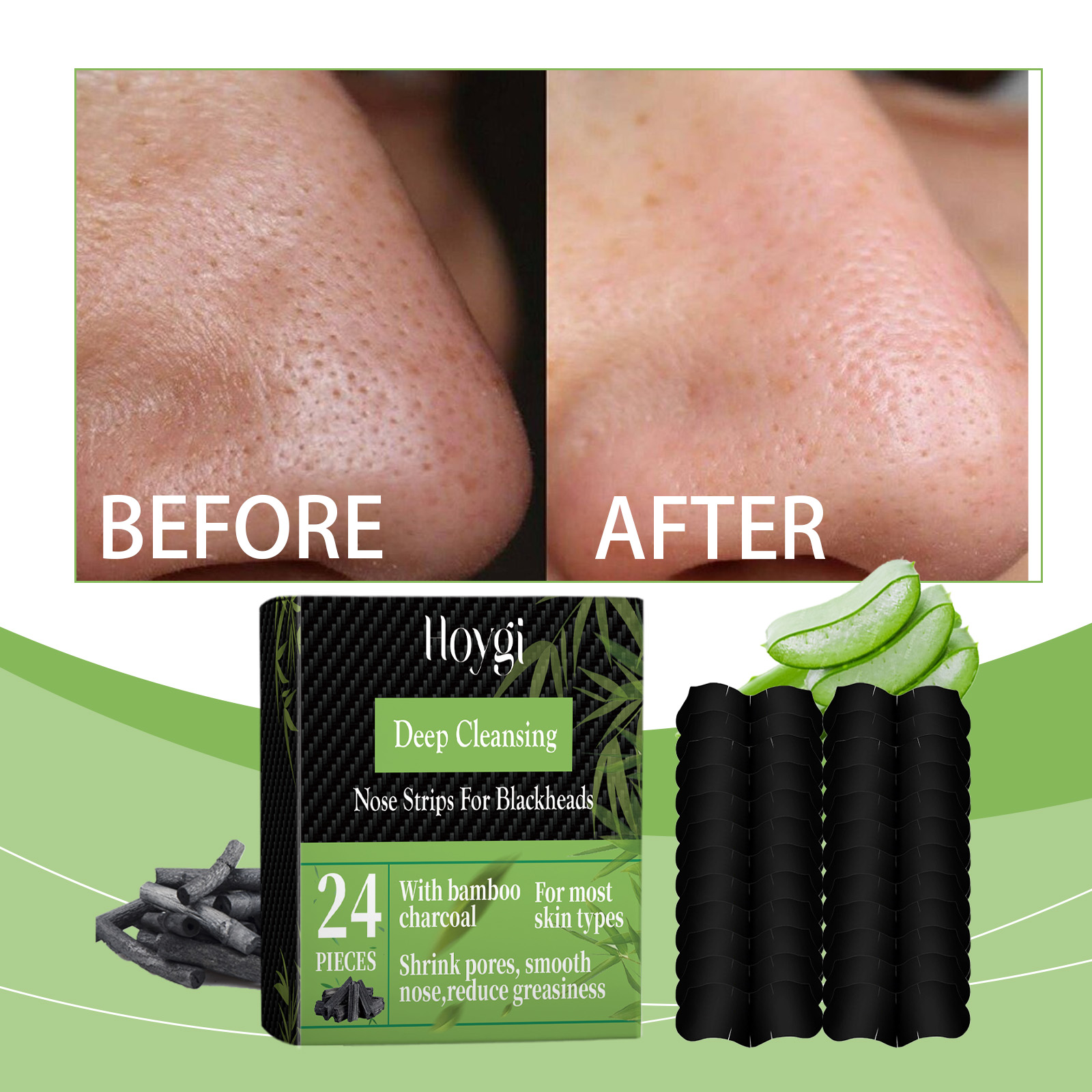 Hoygi Bamboo Charcoal Blackhead Patch, Delicate Skin Care Gently Clean Acne Strawberry Nose Narrow Pores Nose Cleaning Patch_voghion.com