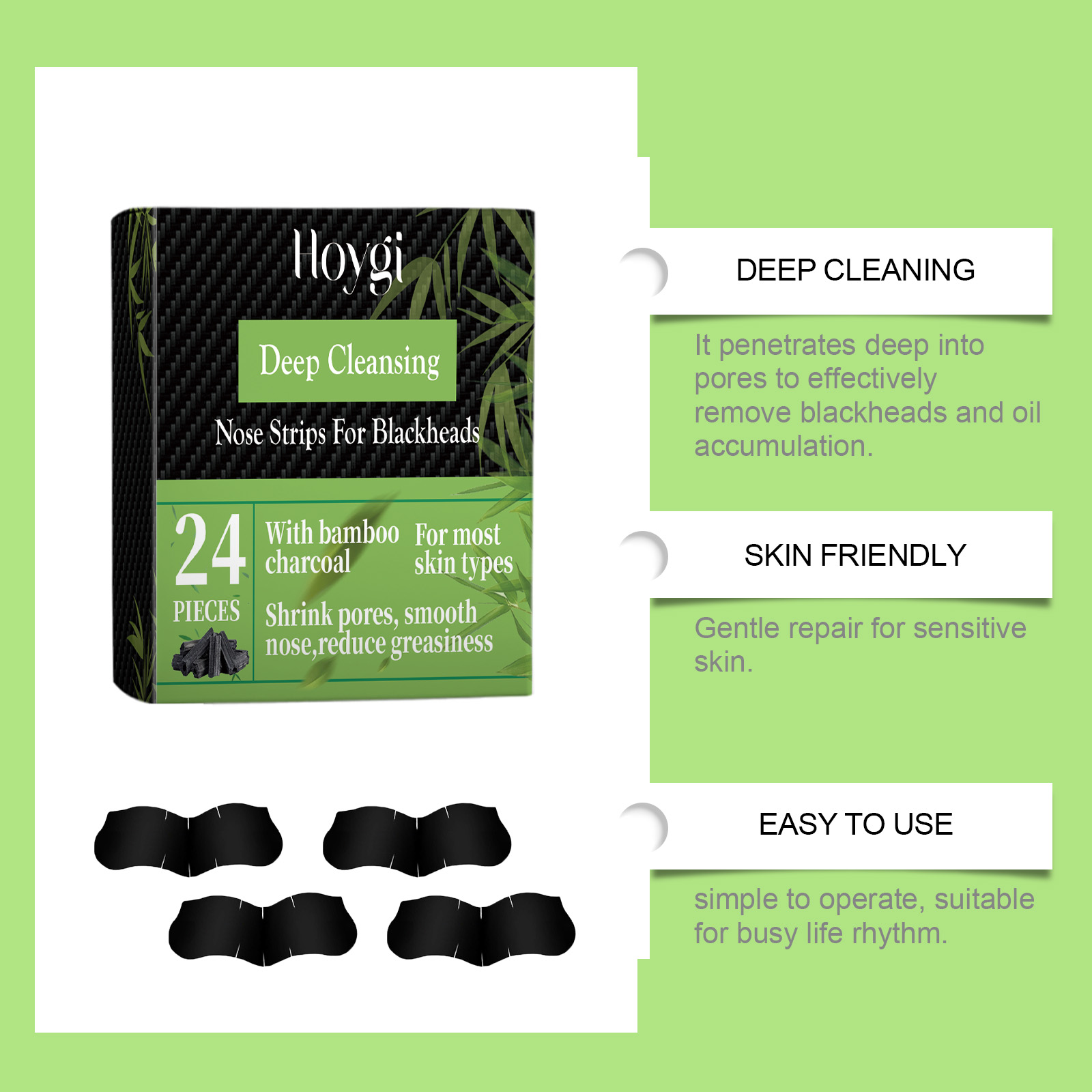 Hoygi Bamboo Charcoal Blackhead Patch, Delicate Skin Care Gently Clean Acne Strawberry Nose Narrow Pores Nose Cleaning Patch_voghion.com