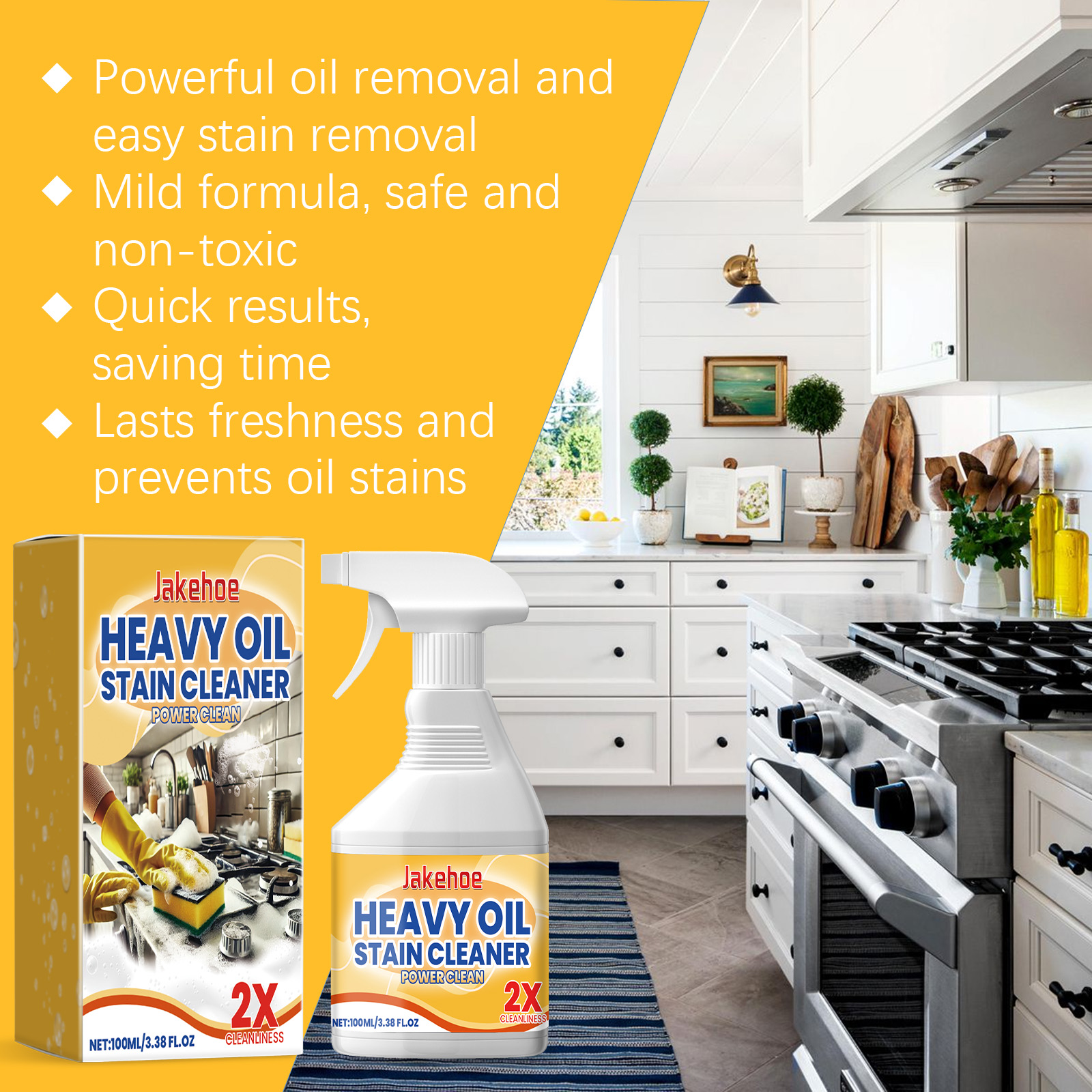 Jakehoe Kitchen Oil Removal Cleaning Spray Heavy Oil Cleaning Agent Range Hood Cooktop Kitchen Utensils Decontamination Clean_voghion.com