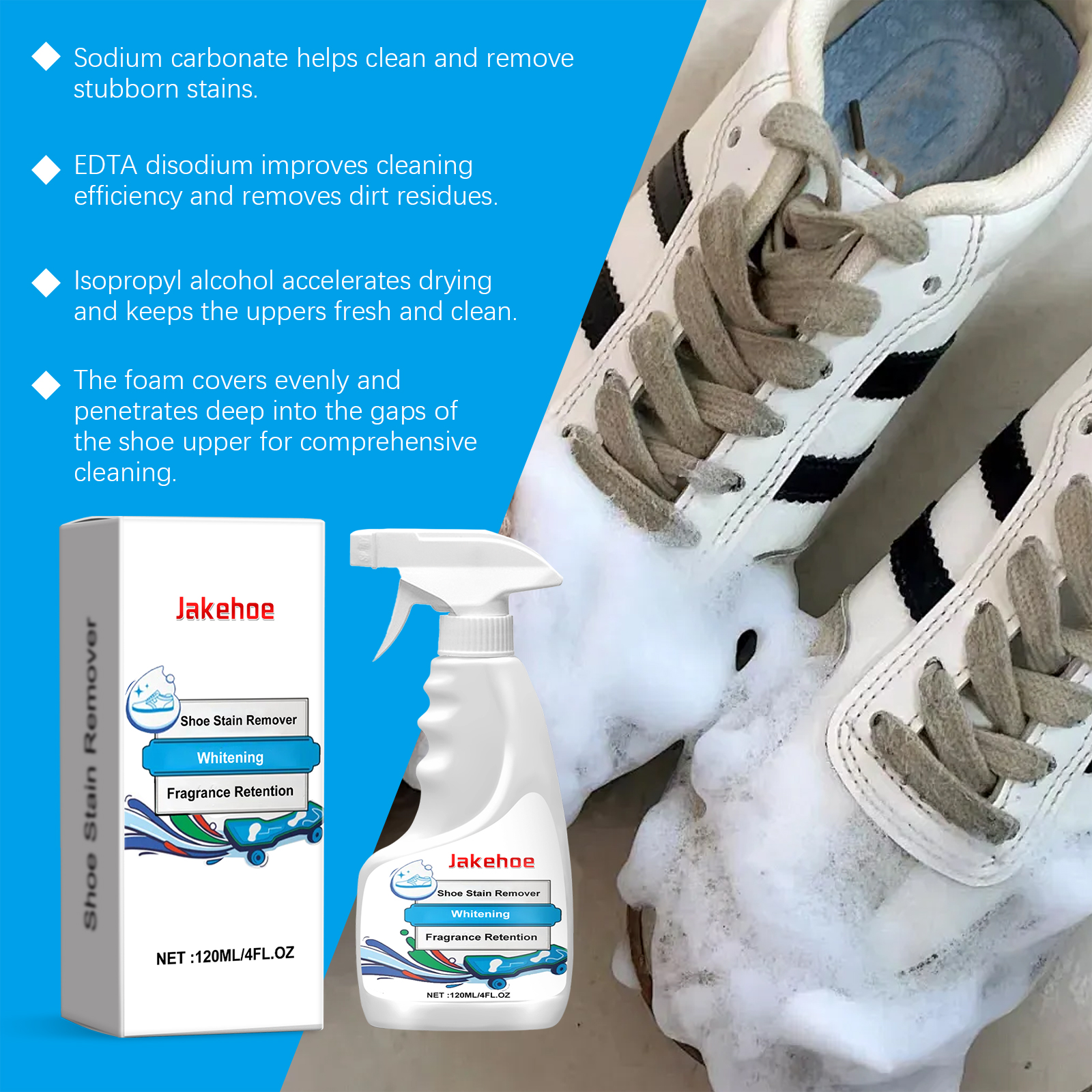 Jakehoe Shoes With Decontamination Foam Spray Small White Shoes Sneakers Clean The Upper Stains Yellow Edge Bright Clean_voghion.com