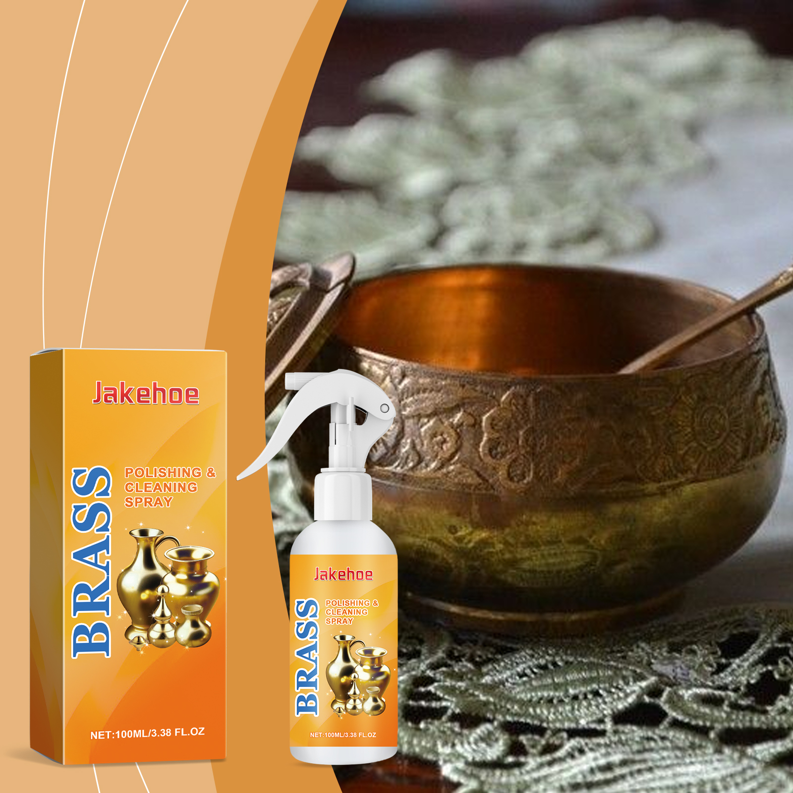 Jakehoe Brass Polishing Cleaning Spray Decontamination Polishing Bright Gentle Maintenance Brass Care Spray_voghion.com