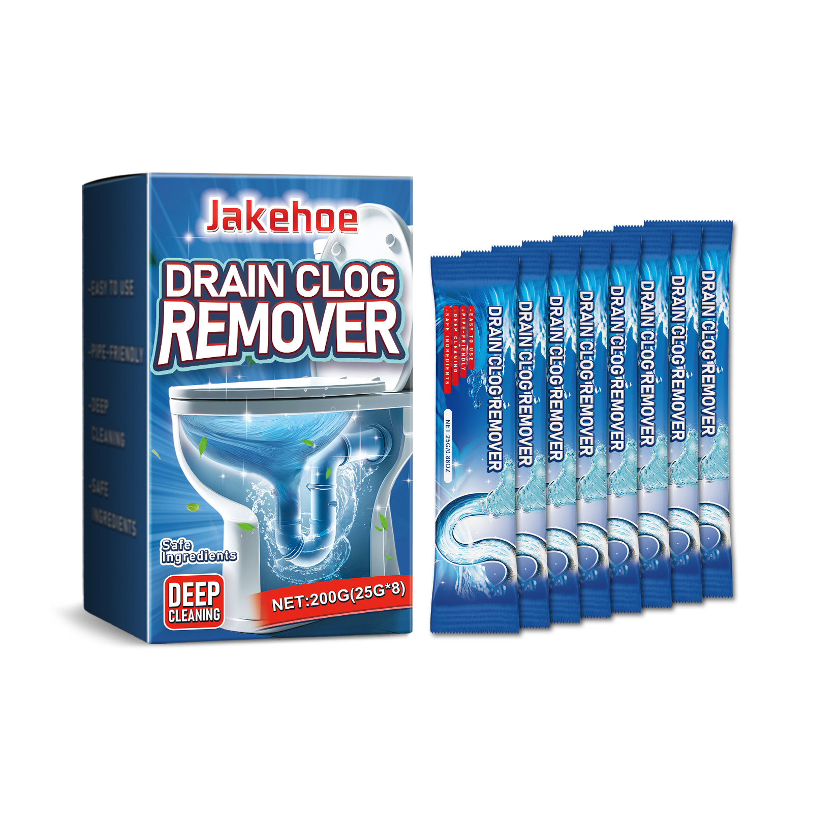 JAKEHOE Powerful Toilet Drain Cleaner - Rapidly Dissolves Clogs for Free-Flowing Pipes
