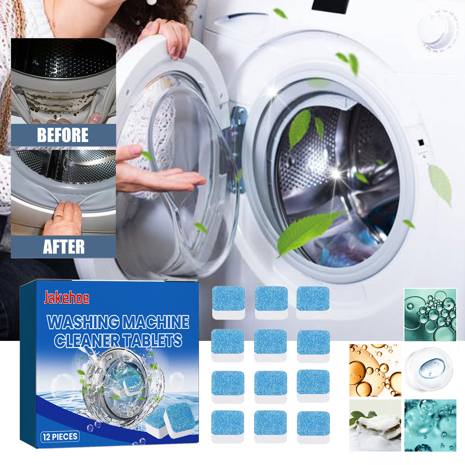 Jakehoe Washing Machine Cleaning Effervescent Tablet, Washing Machine Slot Stain Cleaner Effervescent Tablet Automatic Cleaning_voghion.com