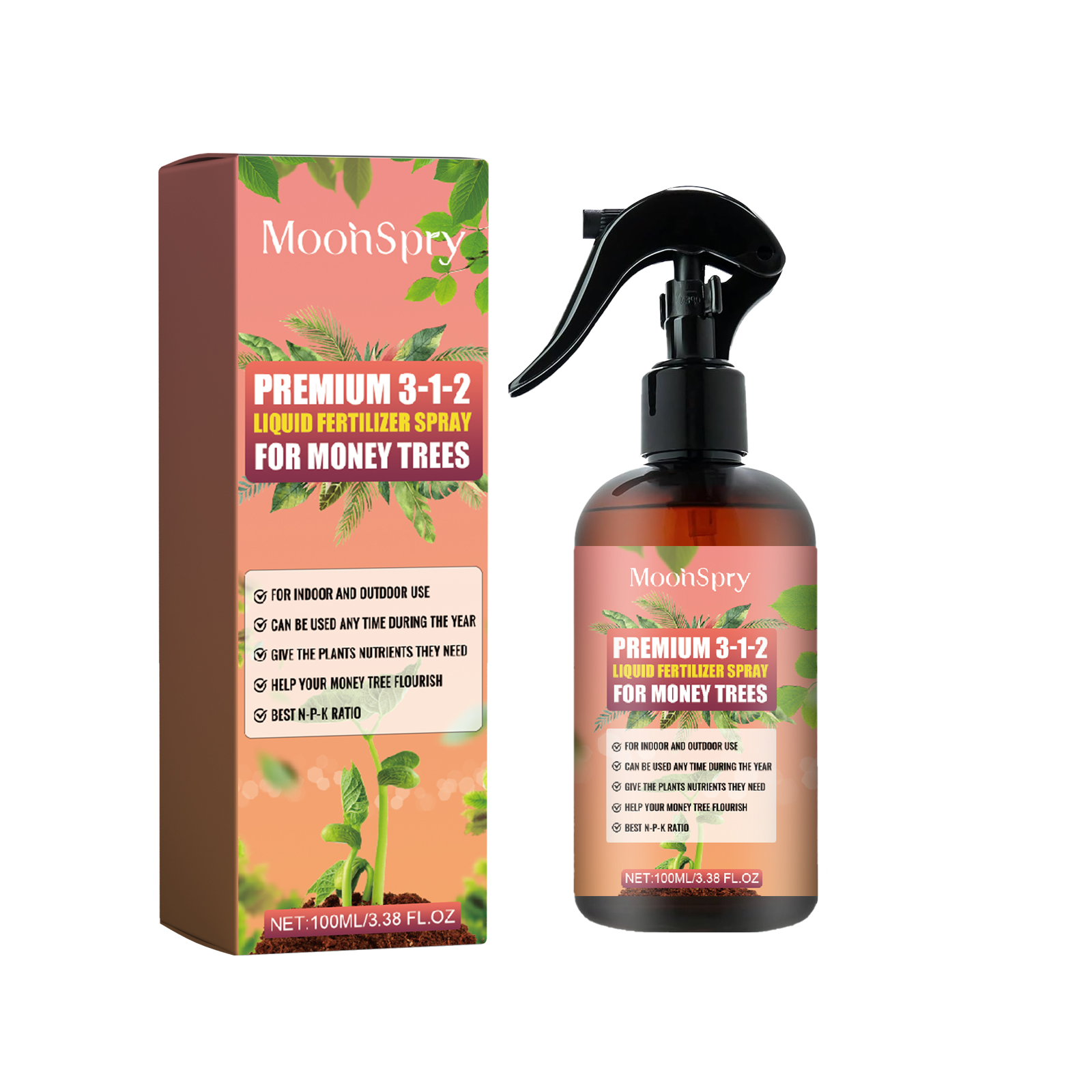 MoonSpry 肥料喷雾 液体盆栽花卉肥料植物生根绿叶营养补充肥料