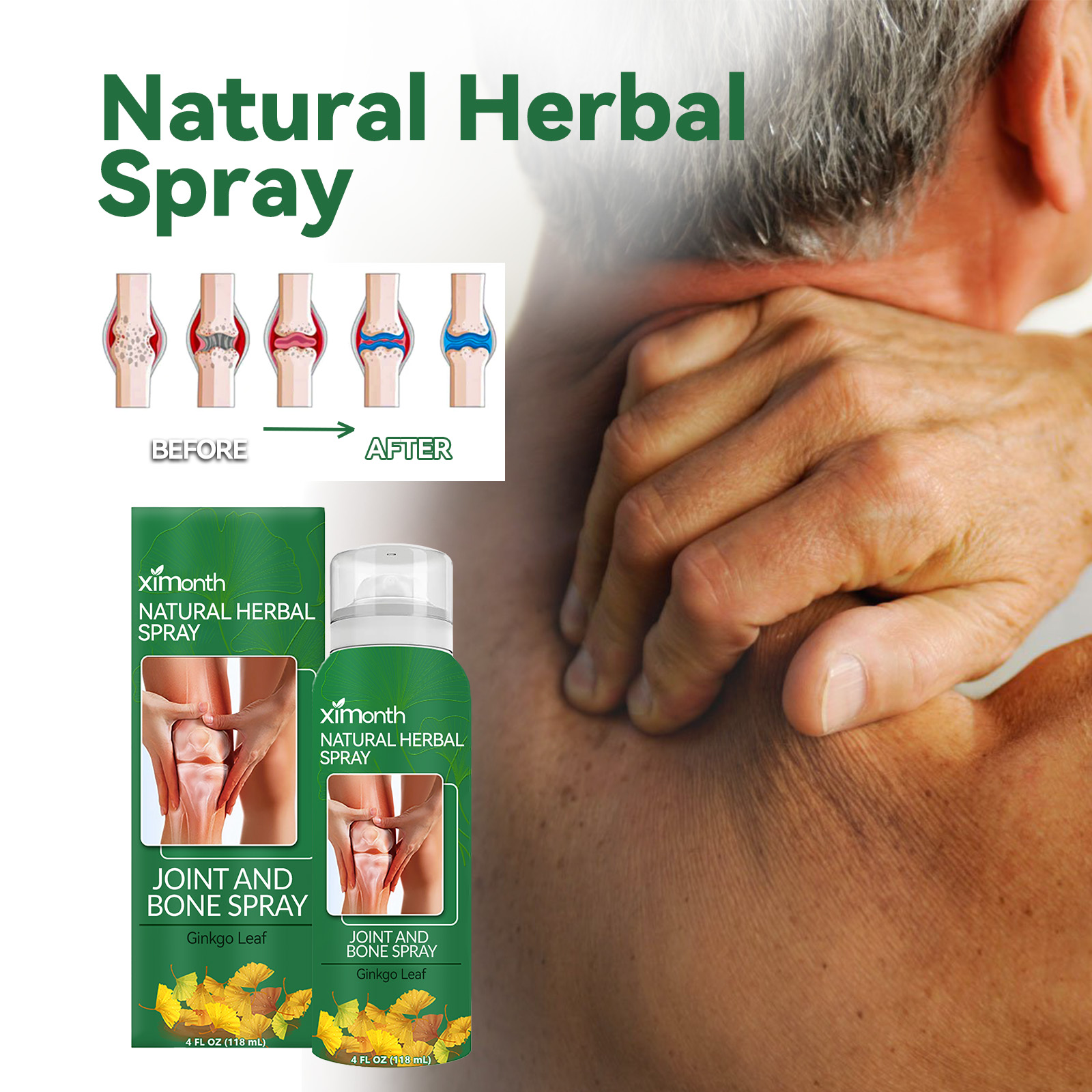 Ximonth Natural Herbal Spray, Relieve Hand Ankle Wrist Knee Joint Bunion Sore Muscle And Bone Activating Care 4