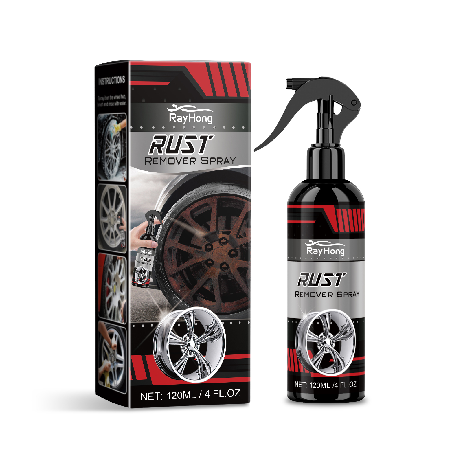 Rayhong Car Wheel Rust Remover & Cleaner Spray: Powerful Stain Removal, Like New Shine