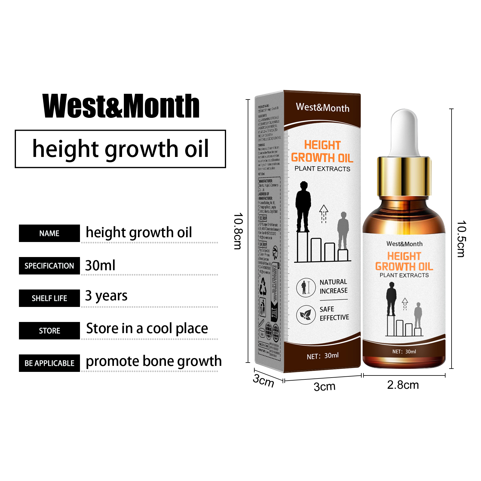 West&Month 身体助长精油足底穴位长个身体高度足部刺激按摩护理