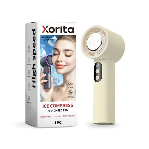 Xorita 米色冰敷手持风扇 夏季手持便携式小型桌面充电涡轮迷你风扇